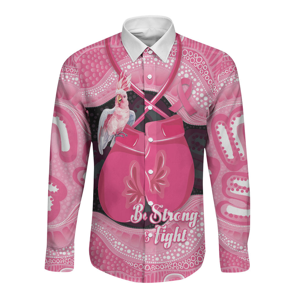 Personalised Australia Breast Cancer Awareness Long Sleeve Button Shirt Pink Cockatoo Fight Boxing Gloves Aboriginal Art