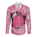Personalised Australia Breast Cancer Awareness Long Sleeve Button Shirt Pink Cockatoo Fight Boxing Gloves Aboriginal Art
