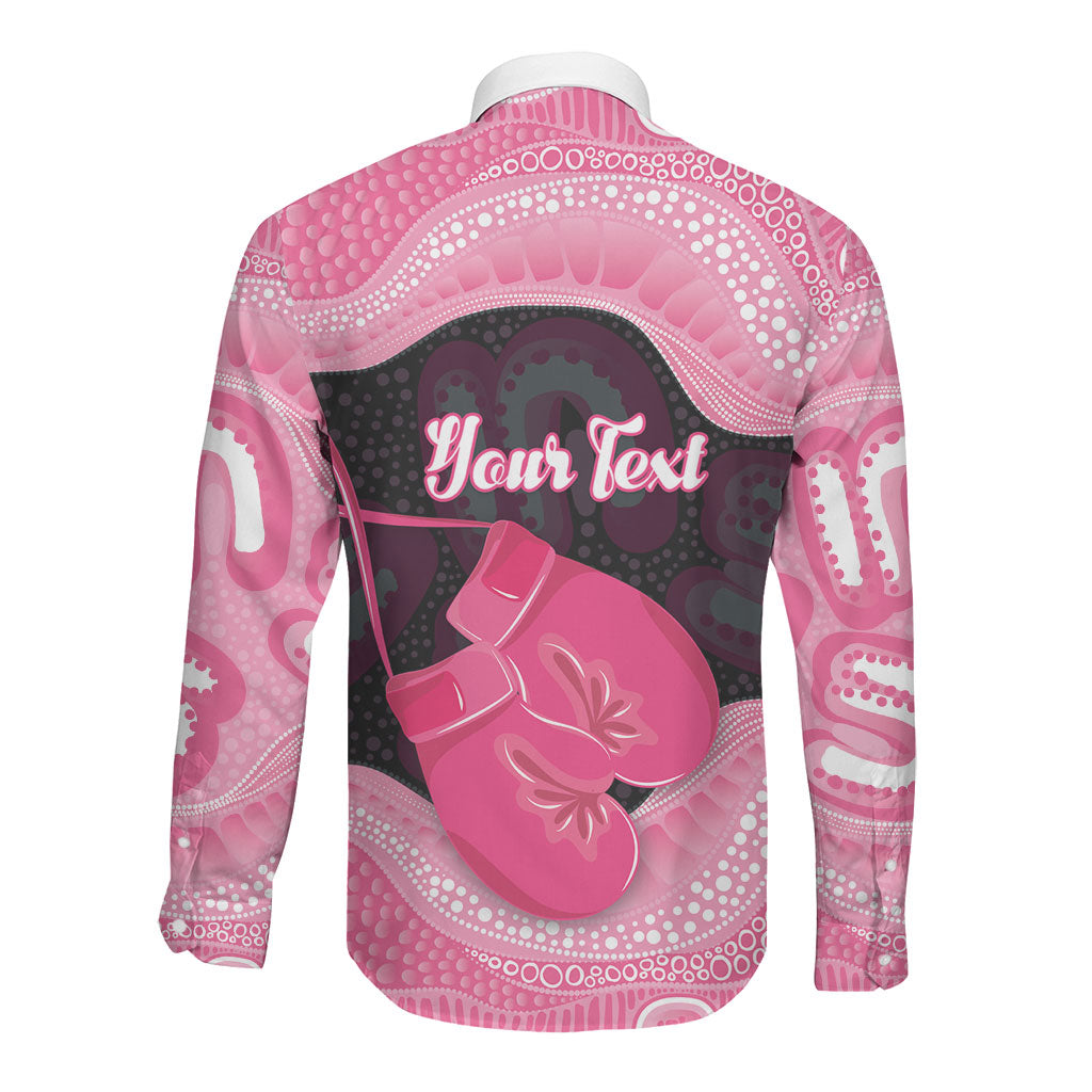 Personalised Australia Breast Cancer Awareness Long Sleeve Button Shirt Pink Cockatoo Fight Boxing Gloves Aboriginal Art