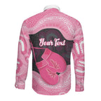 Personalised Australia Breast Cancer Awareness Long Sleeve Button Shirt Pink Cockatoo Fight Boxing Gloves Aboriginal Art