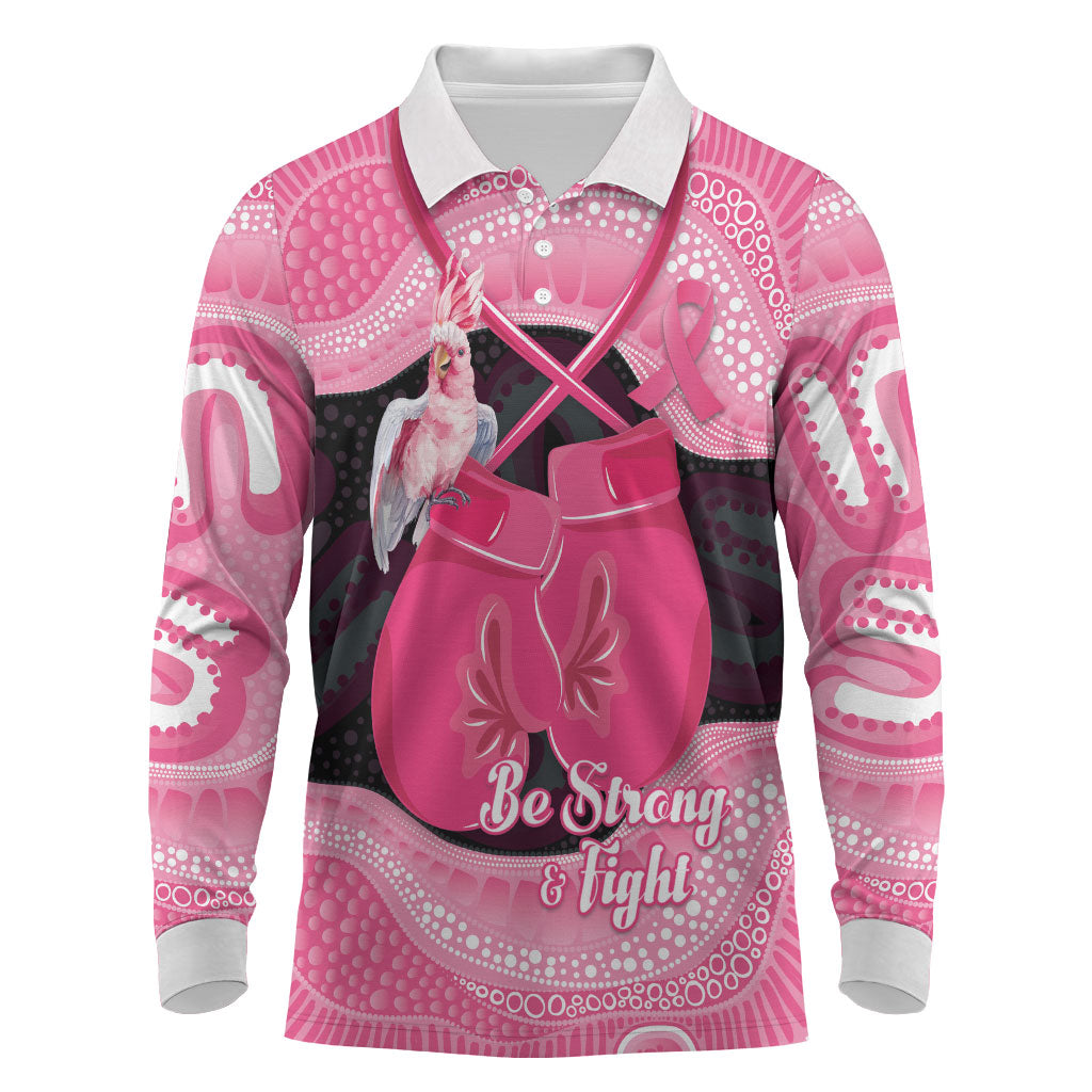 Personalised Australia Breast Cancer Awareness Long Sleeve Polo Shirt Pink Cockatoo Fight Boxing Gloves Aboriginal Art