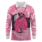 Personalised Australia Breast Cancer Awareness Long Sleeve Polo Shirt Pink Cockatoo Fight Boxing Gloves Aboriginal Art