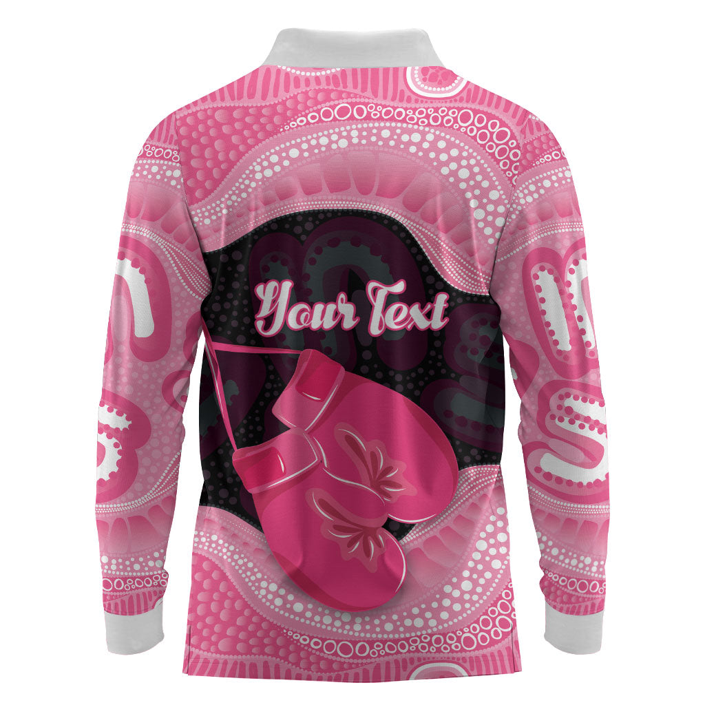 Personalised Australia Breast Cancer Awareness Long Sleeve Polo Shirt Pink Cockatoo Fight Boxing Gloves Aboriginal Art