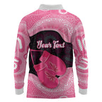 Personalised Australia Breast Cancer Awareness Long Sleeve Polo Shirt Pink Cockatoo Fight Boxing Gloves Aboriginal Art