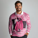 Personalised Australia Breast Cancer Awareness Long Sleeve Polo Shirt Pink Cockatoo Fight Boxing Gloves Aboriginal Art