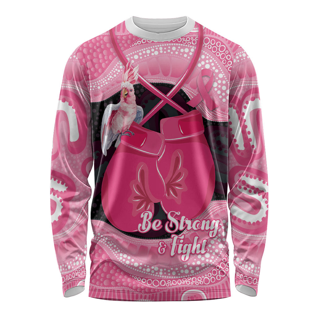 Personalised Australia Breast Cancer Awareness Long Sleeve Shirt Pink Cockatoo Fight Boxing Gloves Aboriginal Art