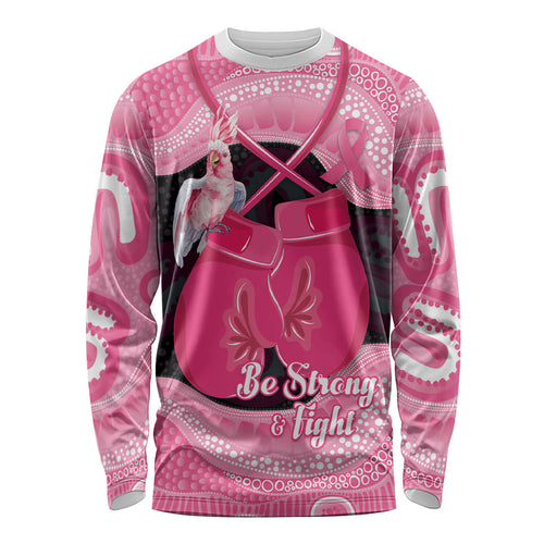 Personalised Australia Breast Cancer Awareness Long Sleeve Shirt Pink Cockatoo Fight Boxing Gloves Aboriginal Art