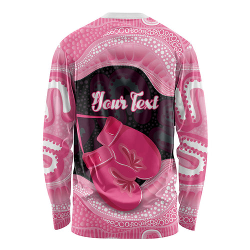 Personalised Australia Breast Cancer Awareness Long Sleeve Shirt Pink Cockatoo Fight Boxing Gloves Aboriginal Art