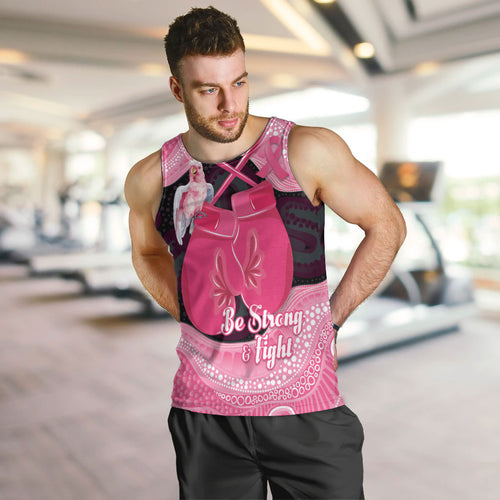Personalised Australia Breast Cancer Awareness Men Tank Top Pink Cockatoo Fight Boxing Gloves Aboriginal Art