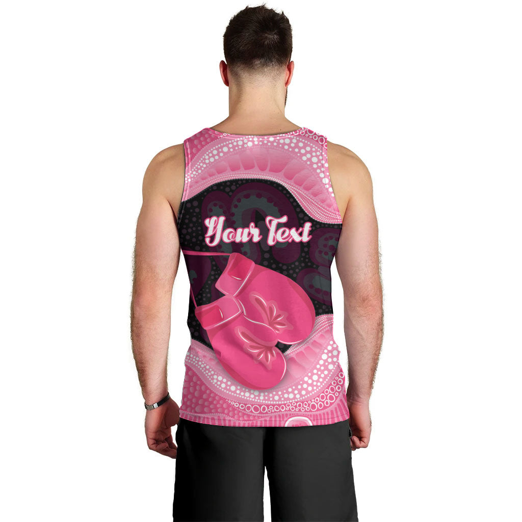 Personalised Australia Breast Cancer Awareness Men Tank Top Pink Cockatoo Fight Boxing Gloves Aboriginal Art