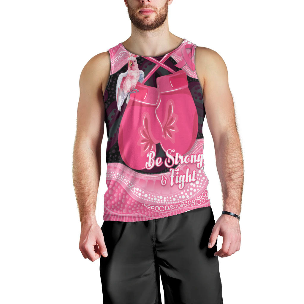 Personalised Australia Breast Cancer Awareness Men Tank Top Pink Cockatoo Fight Boxing Gloves Aboriginal Art