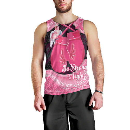Personalised Australia Breast Cancer Awareness Men Tank Top Pink Cockatoo Fight Boxing Gloves Aboriginal Art