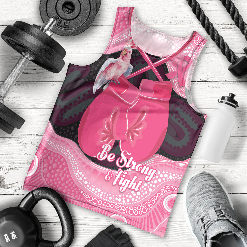 Personalised Australia Breast Cancer Awareness Men Tank Top Pink Cockatoo Fight Boxing Gloves Aboriginal Art