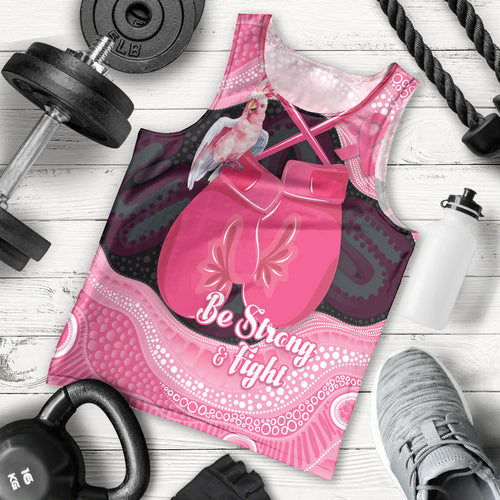 Personalised Australia Breast Cancer Awareness Men Tank Top Pink Cockatoo Fight Boxing Gloves Aboriginal Art