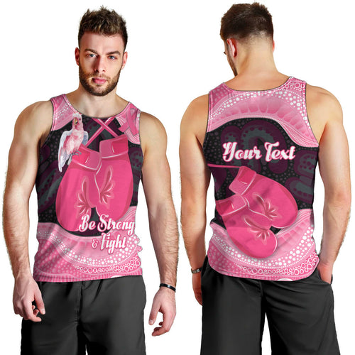 Personalised Australia Breast Cancer Awareness Men Tank Top Pink Cockatoo Fight Boxing Gloves Aboriginal Art
