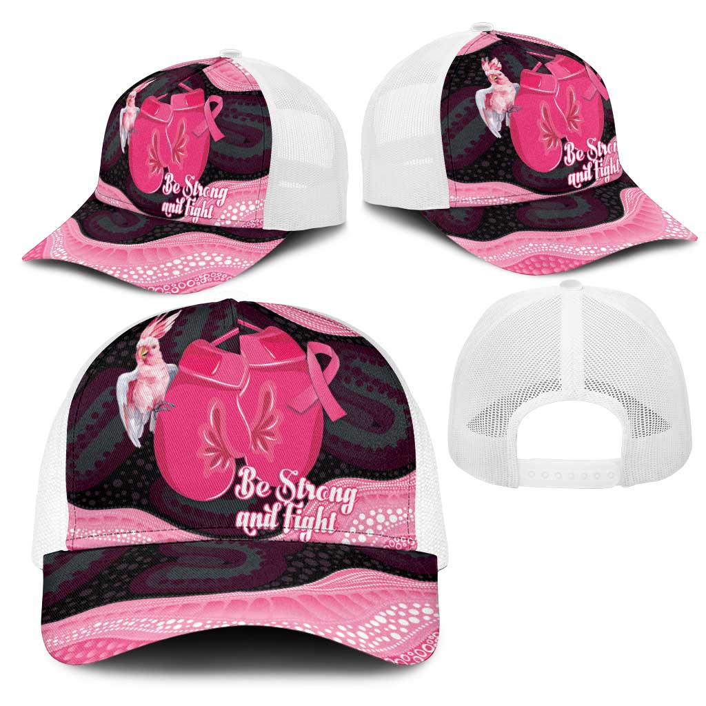 Australia Breast Cancer Awareness Mesh Trucker Cap Pink Cockatoo Fight Boxing Gloves Aboriginal Art