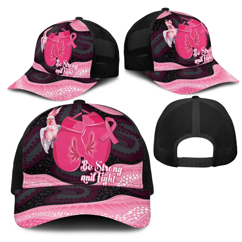 Australia Breast Cancer Awareness Mesh Trucker Cap Pink Cockatoo Fight Boxing Gloves Aboriginal Art