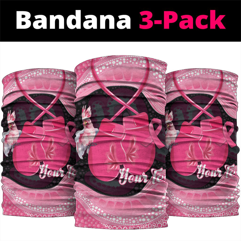 Personalised Australia Breast Cancer Awareness Neck Gaiter Pink Cockatoo Fight Boxing Gloves Aboriginal Art
