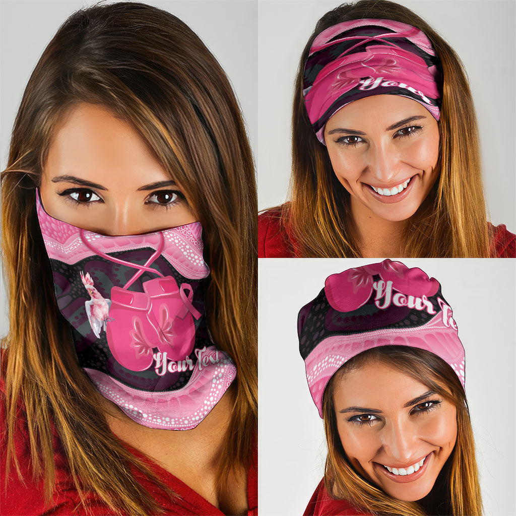 Personalised Australia Breast Cancer Awareness Neck Gaiter Pink Cockatoo Fight Boxing Gloves Aboriginal Art