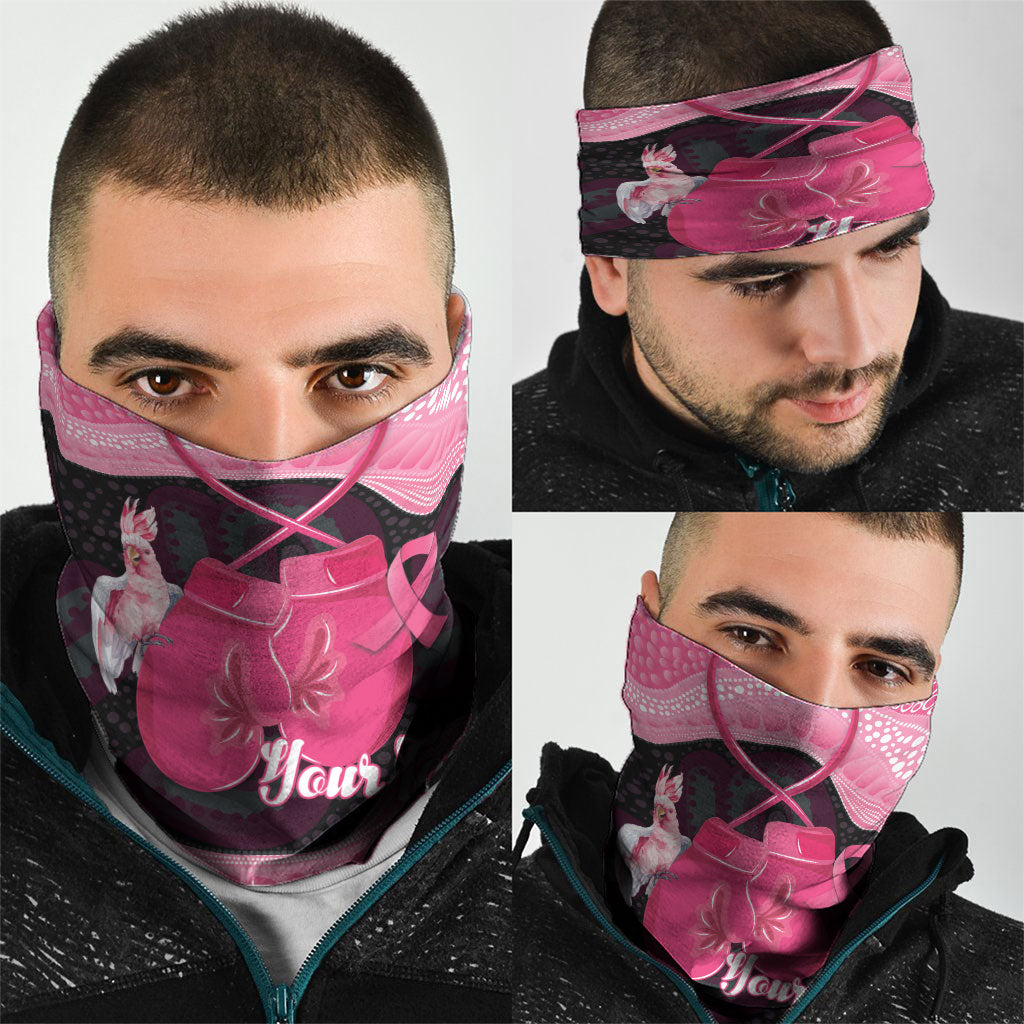 Personalised Australia Breast Cancer Awareness Neck Gaiter Pink Cockatoo Fight Boxing Gloves Aboriginal Art