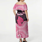 Personalised Australia Breast Cancer Awareness Off Shoulder Maxi Dress Pink Cockatoo Fight Boxing Gloves Aboriginal Art