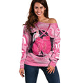 Personalised Australia Breast Cancer Awareness Off Shoulder Sweater Pink Cockatoo Fight Boxing Gloves Aboriginal Art