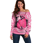 Personalised Australia Breast Cancer Awareness Off Shoulder Sweater Pink Cockatoo Fight Boxing Gloves Aboriginal Art