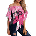 Personalised Australia Breast Cancer Awareness Off Shoulder Wrap Waist Top Pink Cockatoo Fight Boxing Gloves Aboriginal Art
