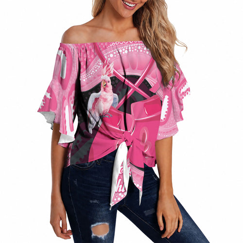 Personalised Australia Breast Cancer Awareness Off Shoulder Wrap Waist Top Pink Cockatoo Fight Boxing Gloves Aboriginal Art