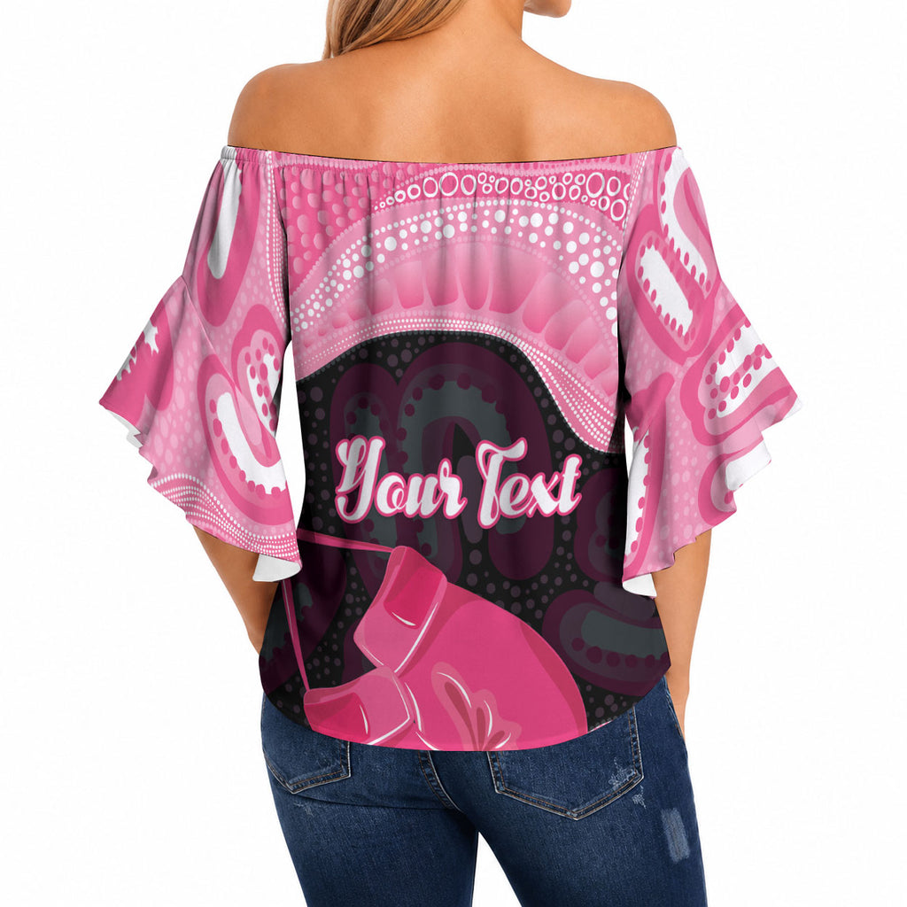 Personalised Australia Breast Cancer Awareness Off Shoulder Wrap Waist Top Pink Cockatoo Fight Boxing Gloves Aboriginal Art