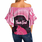 Personalised Australia Breast Cancer Awareness Off Shoulder Wrap Waist Top Pink Cockatoo Fight Boxing Gloves Aboriginal Art