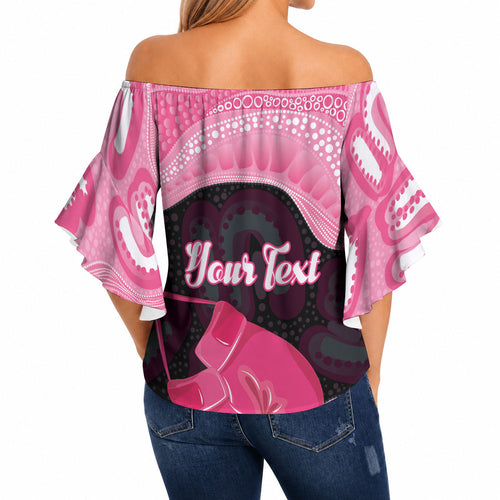 Personalised Australia Breast Cancer Awareness Off Shoulder Wrap Waist Top Pink Cockatoo Fight Boxing Gloves Aboriginal Art