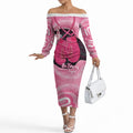 Personalised Australia Breast Cancer Awareness Off The Shoulder Long Sleeve Dress Pink Cockatoo Fight Boxing Gloves Aboriginal Art