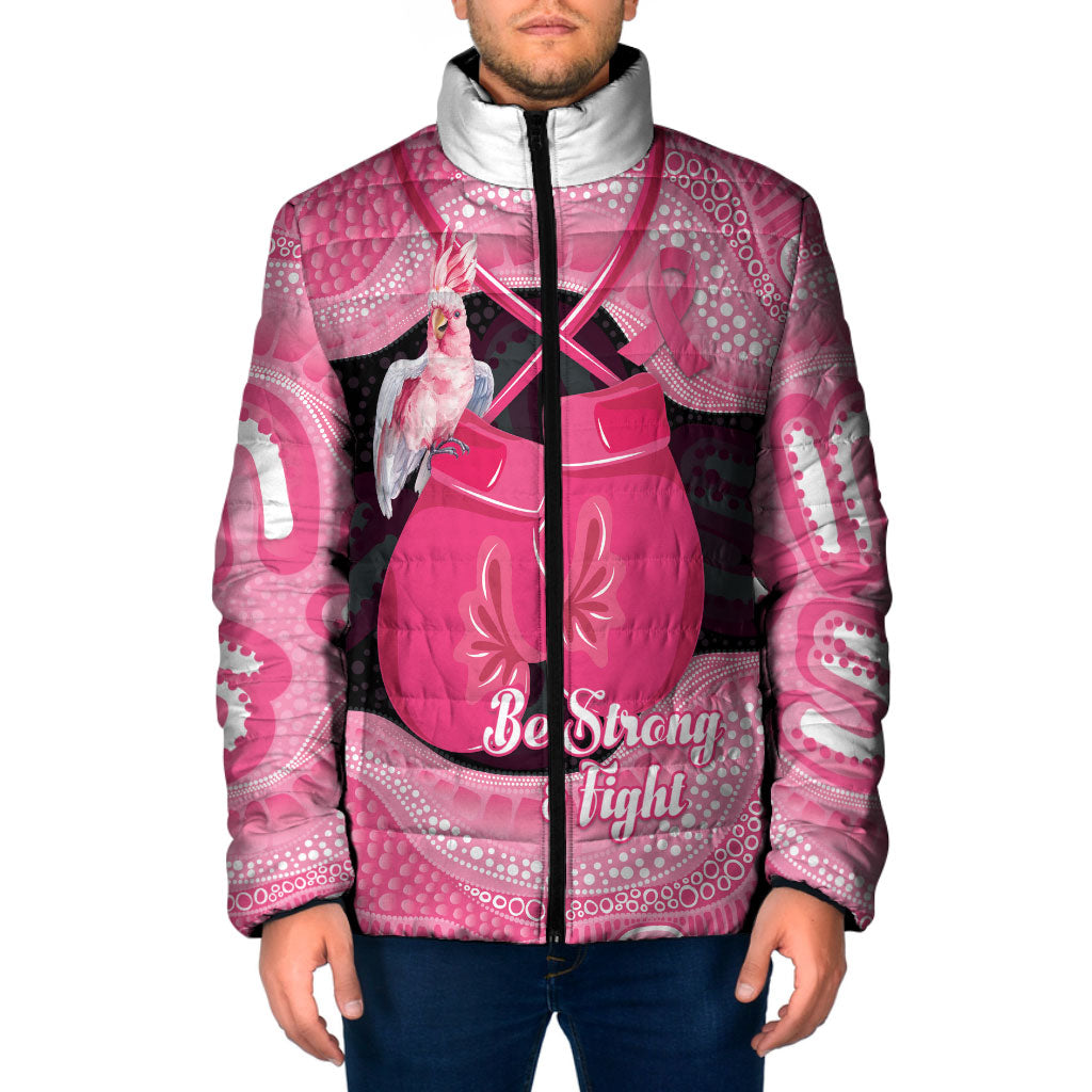 Personalised Australia Breast Cancer Awareness Padded Jacket Pink Cockatoo Fight Boxing Gloves Aboriginal Art