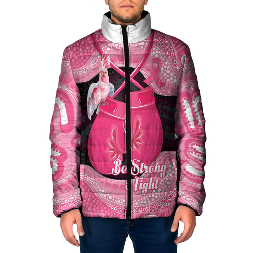 Personalised Australia Breast Cancer Awareness Padded Jacket Pink Cockatoo Fight Boxing Gloves Aboriginal Art