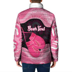 Personalised Australia Breast Cancer Awareness Padded Jacket Pink Cockatoo Fight Boxing Gloves Aboriginal Art