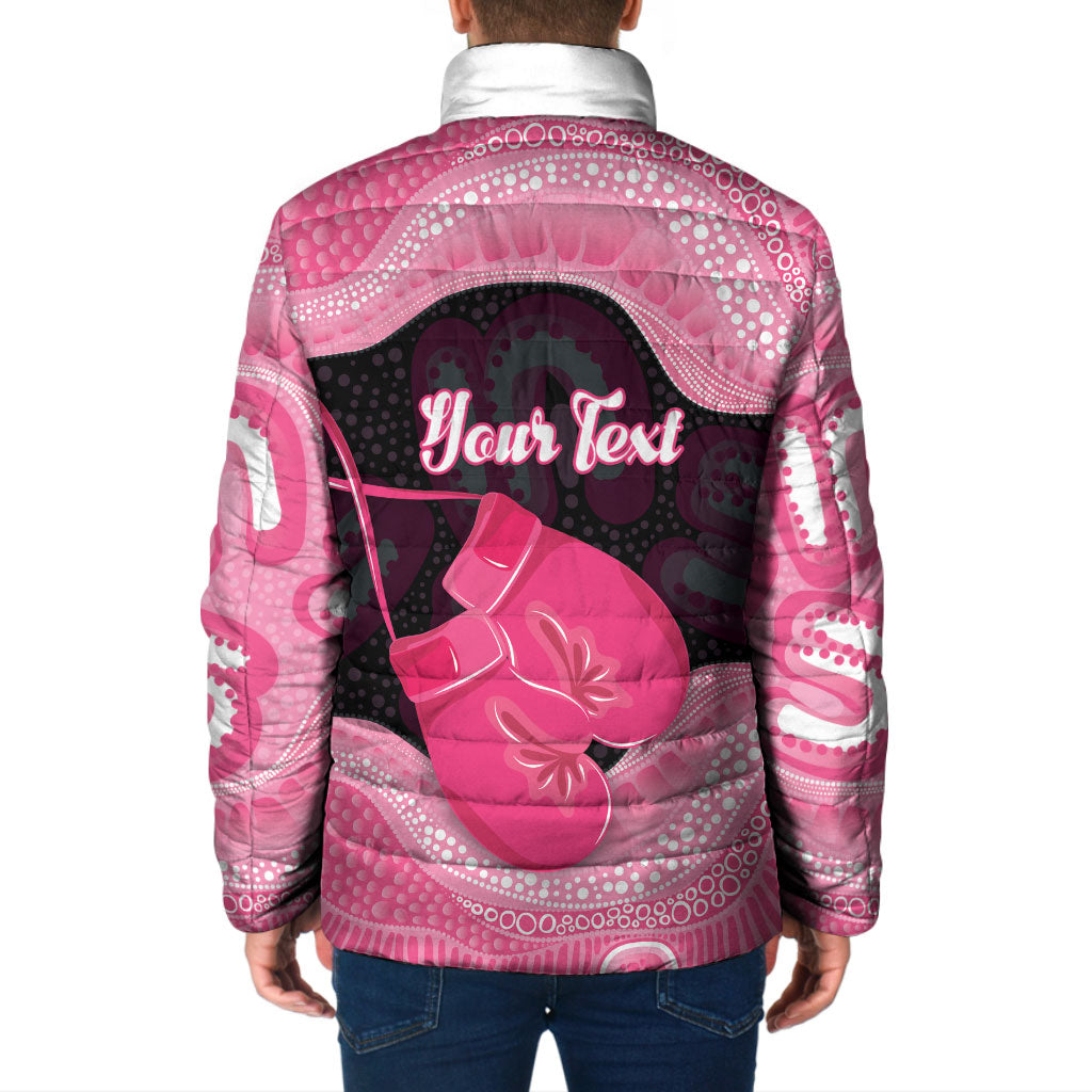 Personalised Australia Breast Cancer Awareness Padded Jacket Pink Cockatoo Fight Boxing Gloves Aboriginal Art