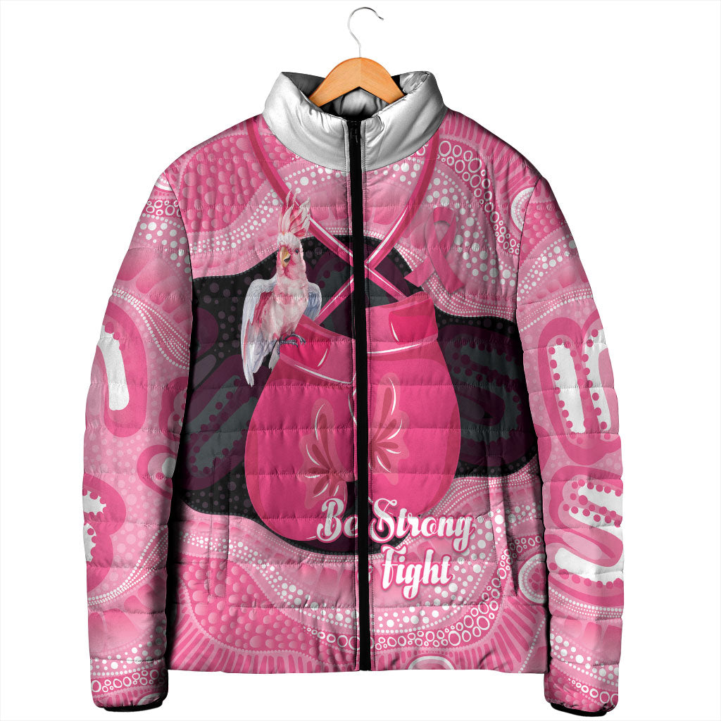Personalised Australia Breast Cancer Awareness Padded Jacket Pink Cockatoo Fight Boxing Gloves Aboriginal Art