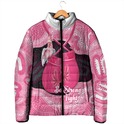 Personalised Australia Breast Cancer Awareness Padded Jacket Pink Cockatoo Fight Boxing Gloves Aboriginal Art