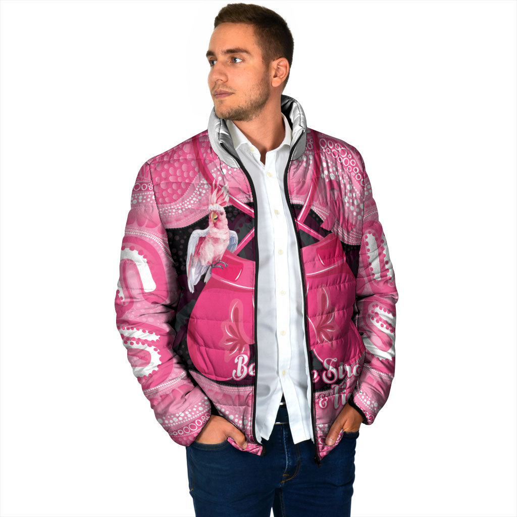 Personalised Australia Breast Cancer Awareness Padded Jacket Pink Cockatoo Fight Boxing Gloves Aboriginal Art
