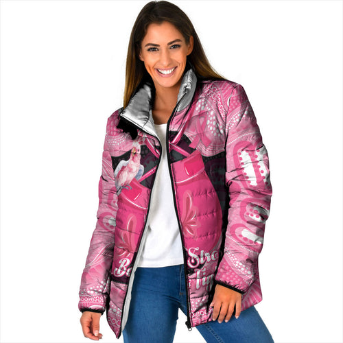 Personalised Australia Breast Cancer Awareness Padded Jacket Pink Cockatoo Fight Boxing Gloves Aboriginal Art