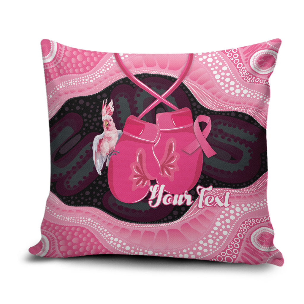 Personalised Australia Breast Cancer Awareness Pillow Cover Pink Cockatoo Fight Boxing Gloves Aboriginal Art