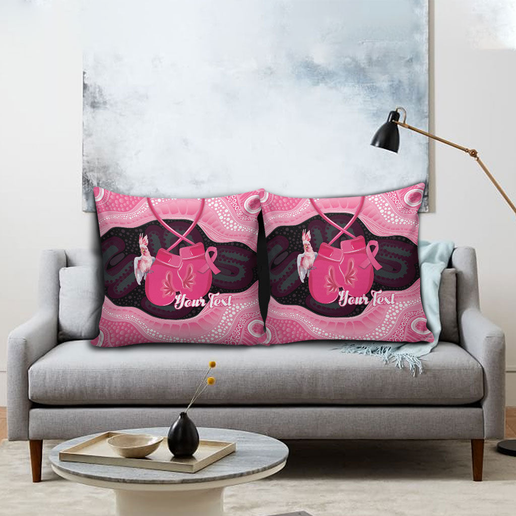 Personalised Australia Breast Cancer Awareness Pillow Cover Pink Cockatoo Fight Boxing Gloves Aboriginal Art