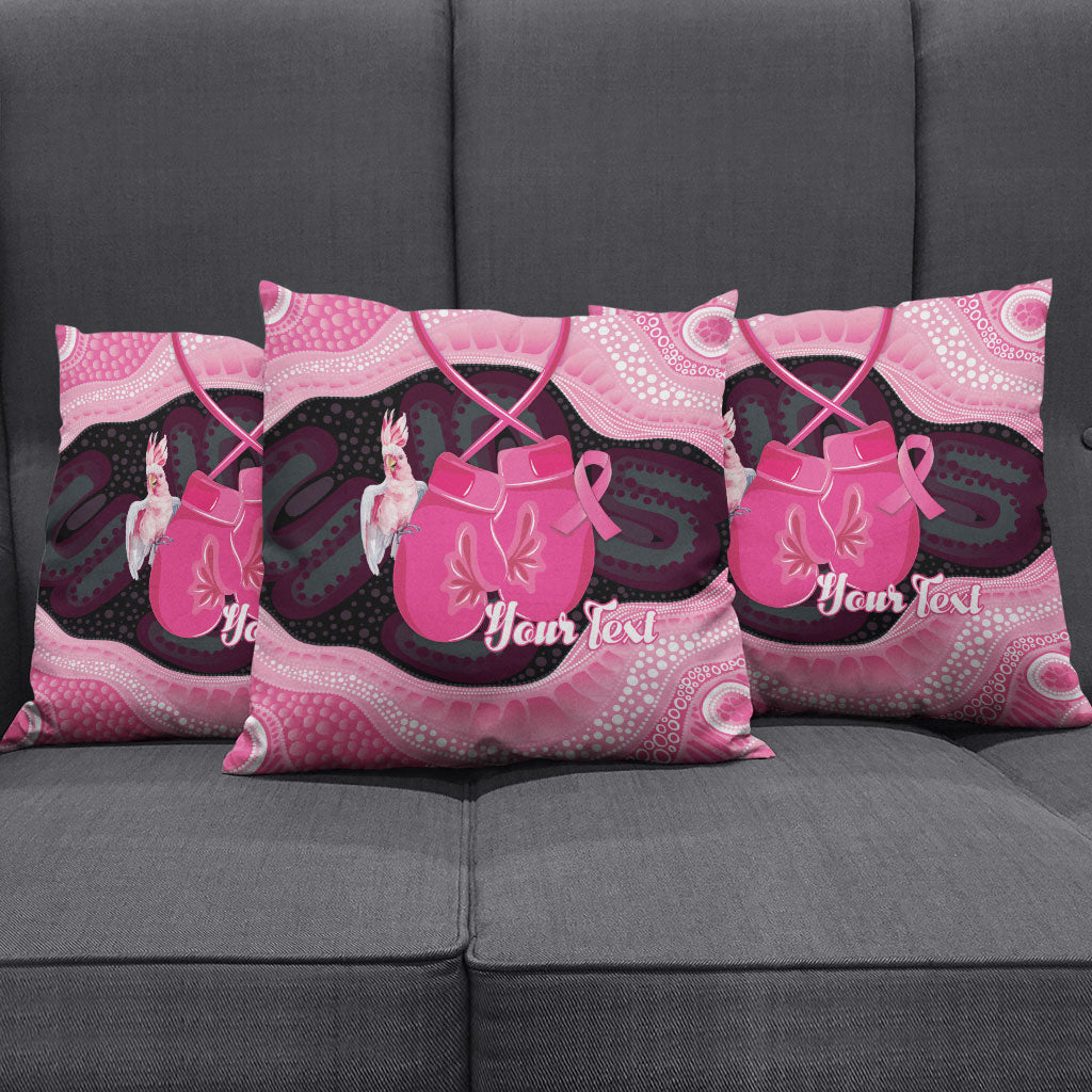 Personalised Australia Breast Cancer Awareness Pillow Cover Pink Cockatoo Fight Boxing Gloves Aboriginal Art