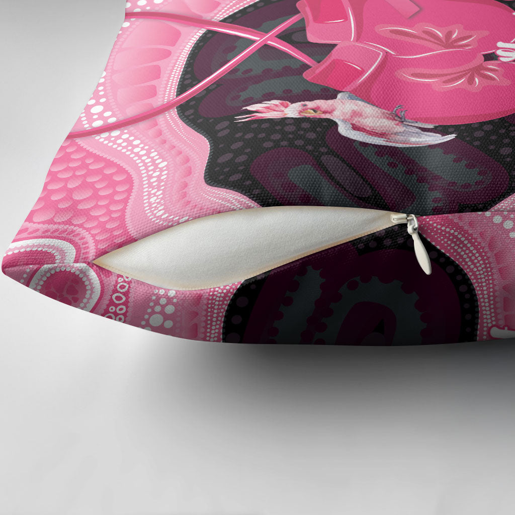 Personalised Australia Breast Cancer Awareness Pillow Cover Pink Cockatoo Fight Boxing Gloves Aboriginal Art