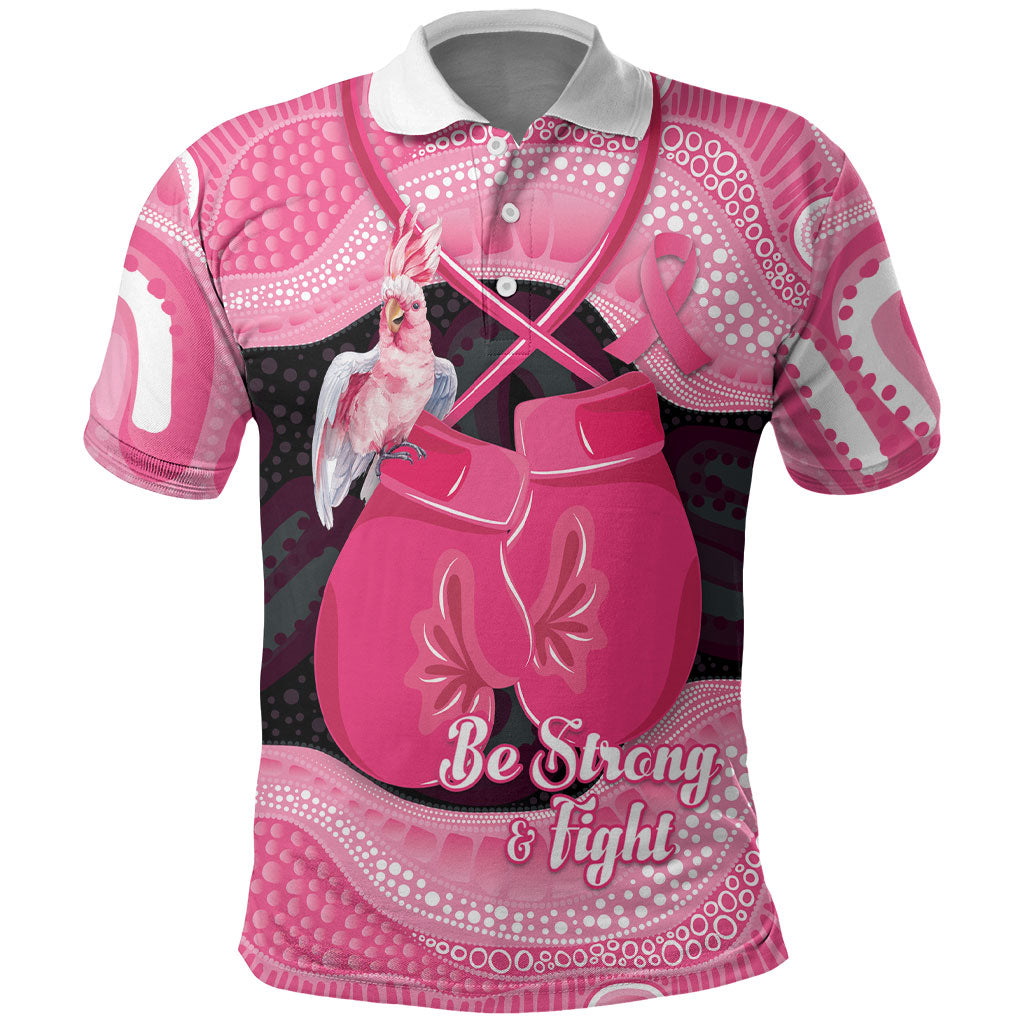 Personalised Australia Breast Cancer Awareness Polo Shirt Pink Cockatoo Fight Boxing Gloves Aboriginal Art