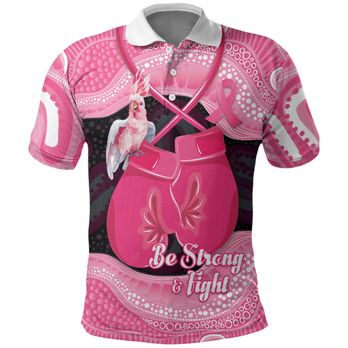 Personalised Australia Breast Cancer Awareness Polo Shirt Pink Cockatoo Fight Boxing Gloves Aboriginal Art