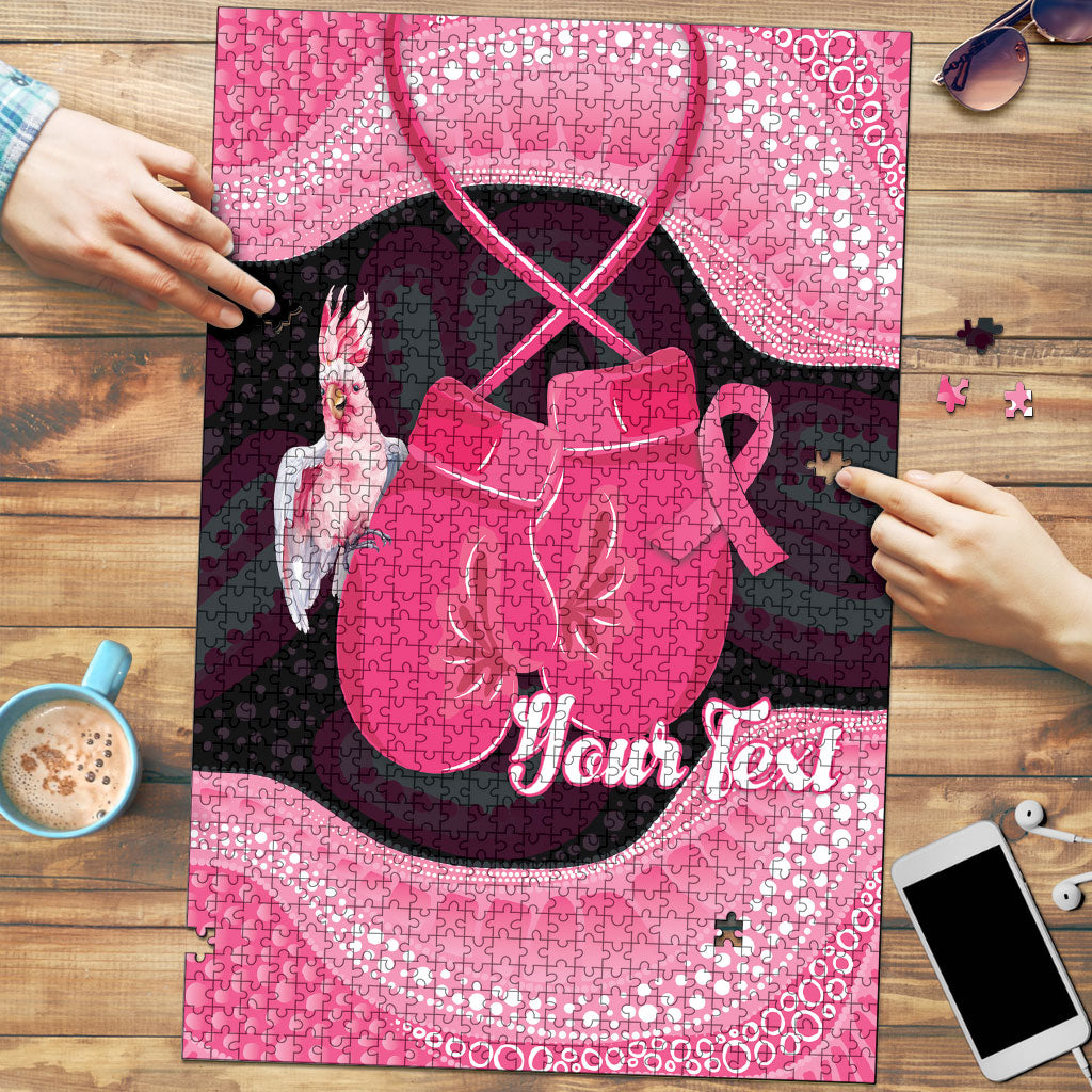 Personalised Australia Breast Cancer Awareness Puzzle Pink Cockatoo Fight Boxing Gloves Aboriginal Art