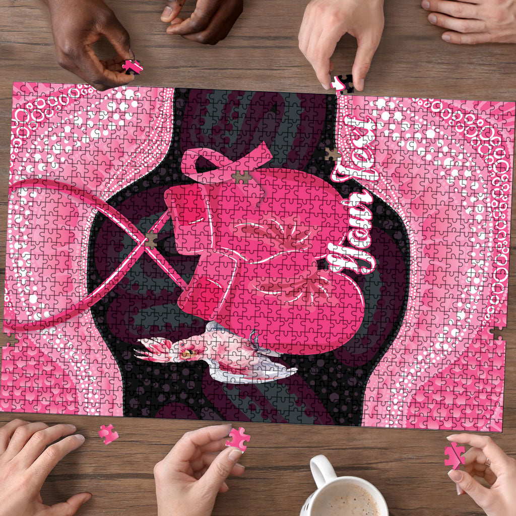 Personalised Australia Breast Cancer Awareness Puzzle Pink Cockatoo Fight Boxing Gloves Aboriginal Art