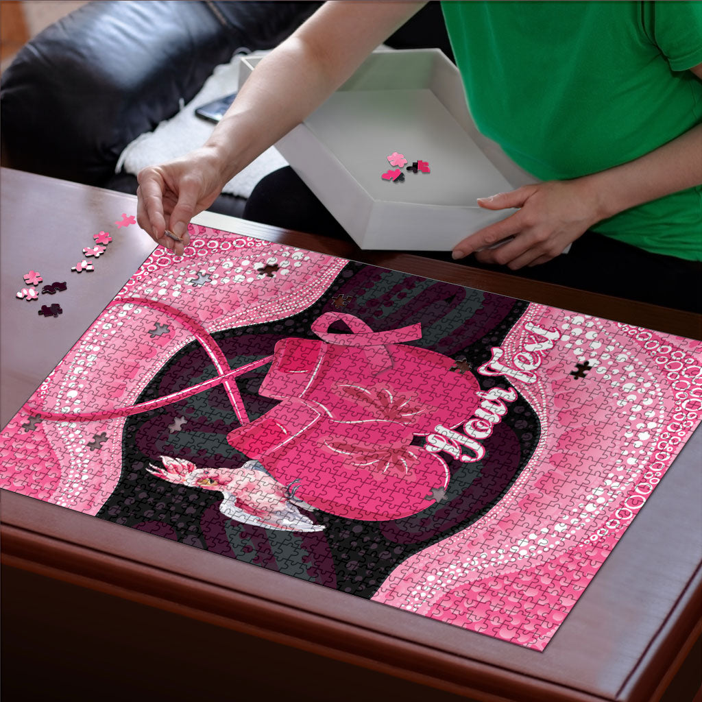 Personalised Australia Breast Cancer Awareness Puzzle Pink Cockatoo Fight Boxing Gloves Aboriginal Art